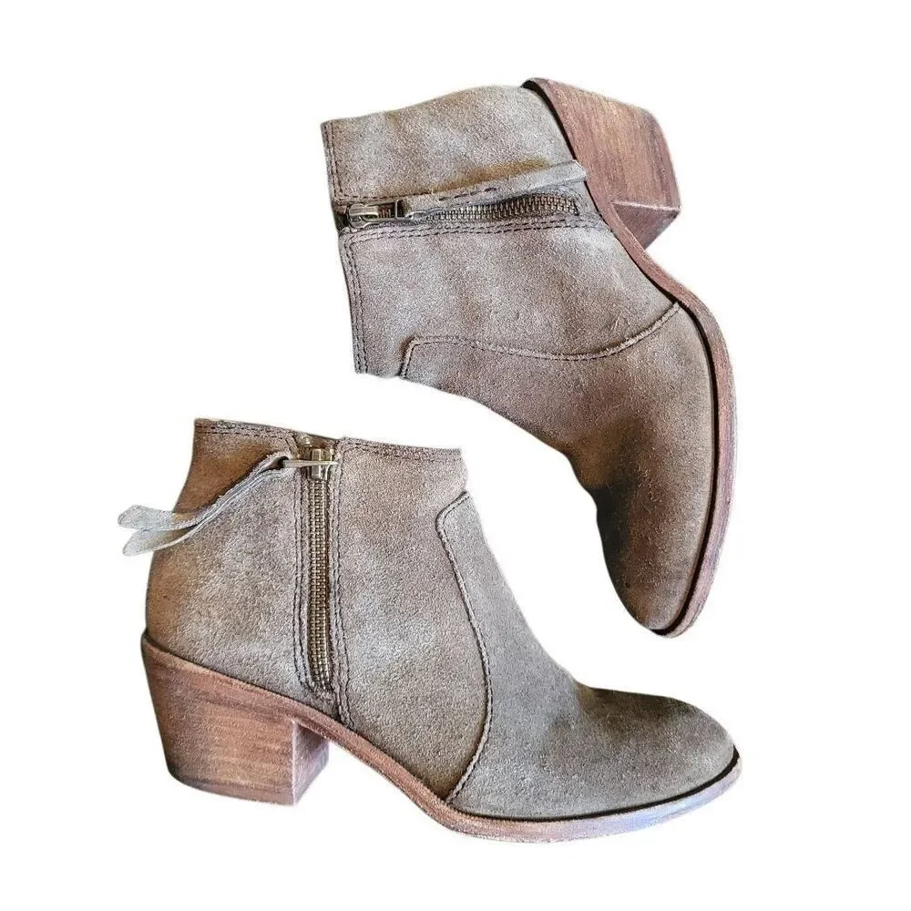 Madewell Boots Women's 7 Tan Suede Leather Janice Ankle Zip Boho Western